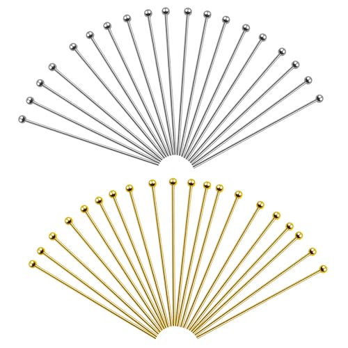 TOAOB 200 Stück Nietstifte Kettelstifte Prismenstifte 40mm Gold Silber Edelstahl Kugelkopfstift Kopfnadeln für DIY Schmuckherstellung von TOAOB THE ONE AND ONLY BABY