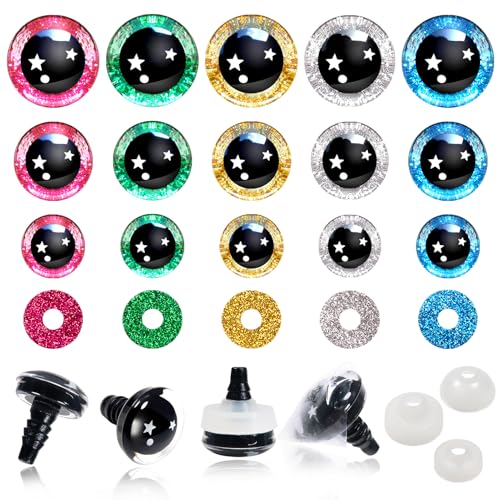 TOAOB 30 Stück Puppenaugen 16 mm 18 mm 20 mm Glitzer Sicherheit Augen Kunststoff Bastel Tieraugen Bunt mit Unterlegscheiben für Häkeltiere Puppe Marionette Plüschtier Teddyaugen von TOAOB THE ONE AND ONLY BABY
