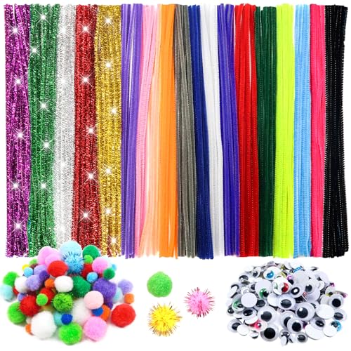 TOAOB 500 Stück Mehrfarbig Pfeifenreiniger Set Enthalten Chenilledraht Pompons und Selbstklebend Wackelaugen Verschiedene Größen für Handwerk Dekoration von TOAOB THE ONE AND ONLY BABY