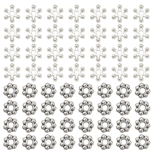 TOAOB 400 Stück silberfarbene Schneeflocken-Abstandshalter und Antik-Silber-Ton Gänseblümchen-Abstandshalter, 6 mm für Schmuckherstellung von TOAOB THE ONE AND ONLY BABY