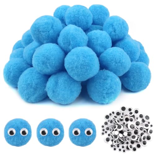 TOAOB 50 Stück Pompons zum Basteln Groß 5 cm Blau Pompom Flauschigen Plüsch set Bälle Kunst Bommel mit Selbstklebend Wackelaugen für Dekorieren Verzieren Nähen DIY Lustige Kreativen Handwerk von TOAOB THE ONE AND ONLY BABY