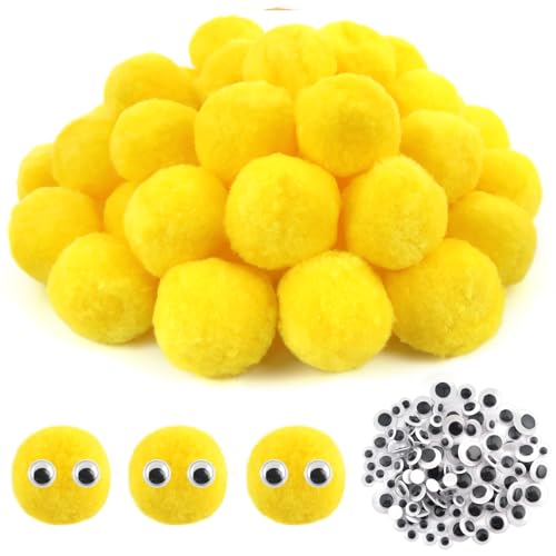 TOAOB 50 Stück Pompons zum Basteln Groß 5 cm Gelb Pompom Flauschigen Plüsch set Bälle Kunst Bommel mit Selbstklebend Wackelaugen für Dekorieren Verzieren Nähen DIY Lustige Kreativen Handwerk von TOAOB THE ONE AND ONLY BABY