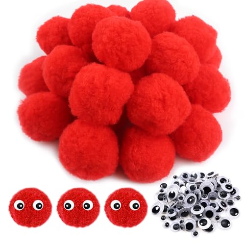 TOAOB 50 Stück Pompons zum Basteln Groß 5 cm Rot Pompom Flauschigen Plüsch set Bälle Kunst Bommel mit Selbstklebend Wackelaugen für Dekorieren Verzieren Nähen DIY Lustige Kreativen Handwerk von TOAOB THE ONE AND ONLY BABY