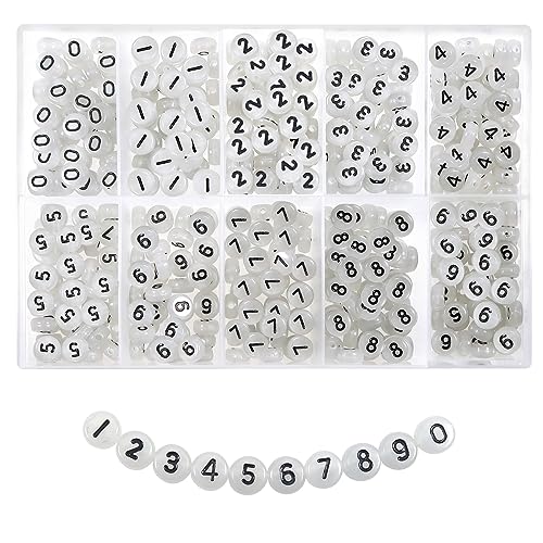 TOAOB 500 Stück Zahlen Perlen zum Auffädeln Mix 0-9 Buchstabenperlen 4x7mm Nummerperlen Arabische Ziffern Leuchtend Weiß Zahlenperlen Spacer Perlen für Schmuckherstellung von TOAOB THE ONE AND ONLY BABY