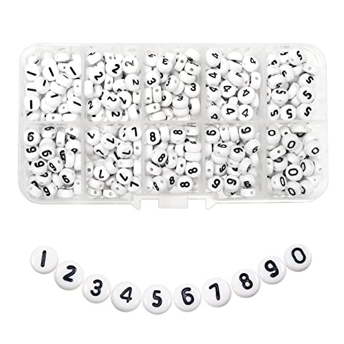 TOAOB 500 Stück Zahlen Perlen zum Auffädeln Mix 0-9 Buchstabenperlen 4x7mm Nummerperlen Arabische Ziffern Weiß Zahlenperlen Spacer Perlen für Schmuckherstellung von TOAOB THE ONE AND ONLY BABY