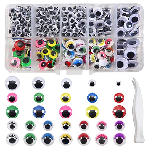 TOAOB 600 Stück Selbstklebend Wackelaugen Runde Schwarz Weiß Bastelaugen 5mm bis 12mm Kunststoff Augen für Scrapbooking Kunsthandwerk Zubehör von TOAOB THE ONE AND ONLY BABY