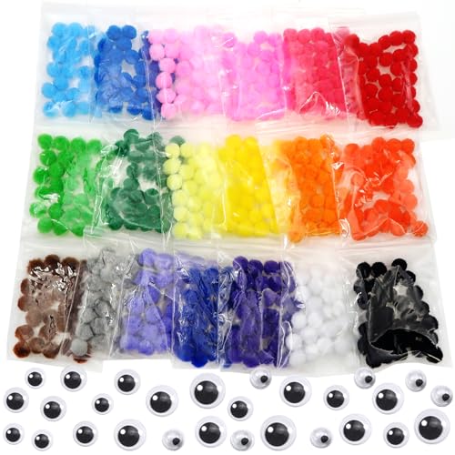 TOAOB 670 Stück Pompons 10mm Bunte Pompom Flauschigen Plüsch set Bälle Kunst Bommel Einschließlich 100 Stück Selbstklebend Wackelaugen für Lustige DIY Kreative Handwerk von TOAOB THE ONE AND ONLY BABY