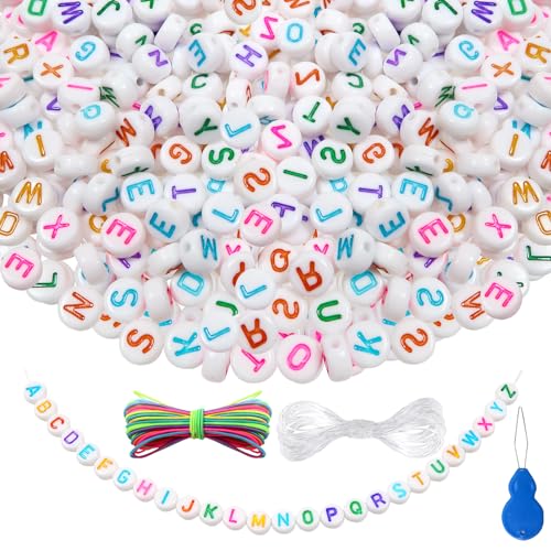 TOAOB A Bis Z Buchstabenperlen zum Auffädeln 1000 Stück 4 x 7 mm Bunt Letter Beads Kit Acryl Alphabet Perlen mit 20M Elastisches Seil für Armbänder Halsketten Schmuck DIY Herstellung von TOAOB THE ONE AND ONLY BABY