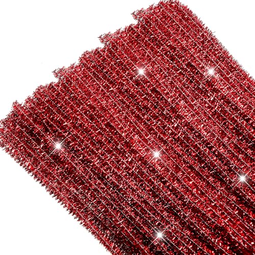 TOAOB Glitzer Pfeifenreiniger 100 Stück Rot Chenilledraht Bunt Biegeplüsch 30cm Lang und 6mm Breit für Basteln und Dekorieren von TOAOB THE ONE AND ONLY BABY