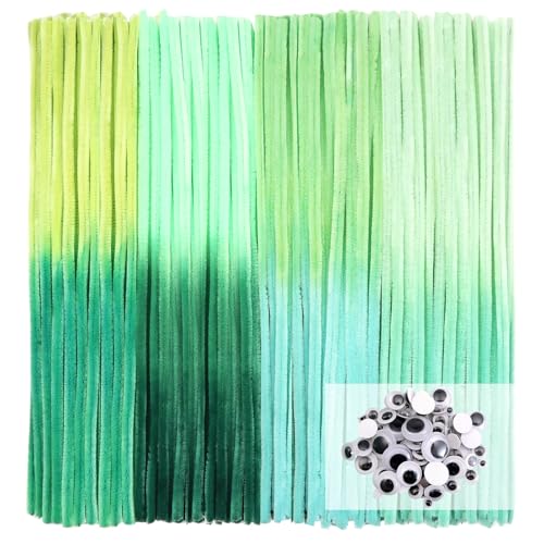TOAOB Pfeifenreiniger 4 Verschiedene Grün Verlaufsfarbe zum Basteln 100 Stück Chenilledraht Pfeifenputzer Lang 30 cm X 6mm Pipe Cleaner Basteln mit Wackelaugen für DIY Handwerk Dekorationen von TOAOB THE ONE AND ONLY BABY