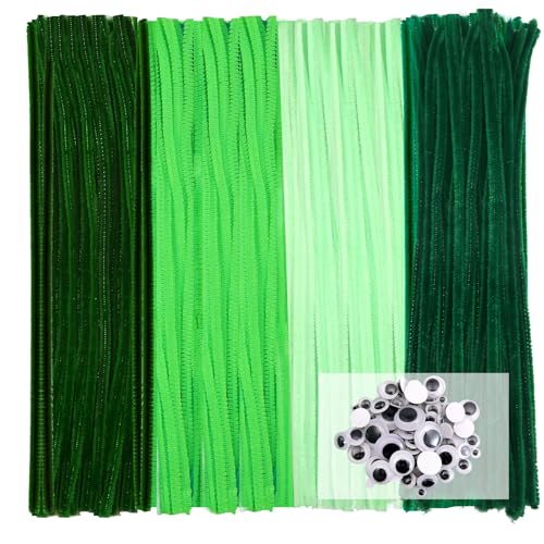 TOAOB Pfeifenreiniger 4 Verschiedene Grün zum Basteln 300 Stück Chenilledraht Pfeifenputzer Lang 30 cm X 6mm Pipe Cleaner Basteln mit Wackelaugen Selbstklebende für DIY Handwerksprojekte von TOAOB THE ONE AND ONLY BABY