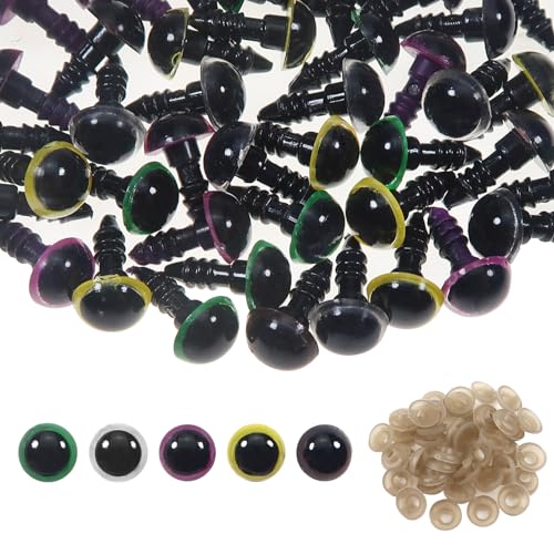 TOAOB Sicherheitsaugen für Häkeltiere 50 Stück Kunststoff knopfaugen 8mm 5 Farben Amigurumis Augen für Plüschtiere Puppenaugen mit Unterlegscheiben für Puppe Plüschtier Basteln von TOAOB THE ONE AND ONLY BABY