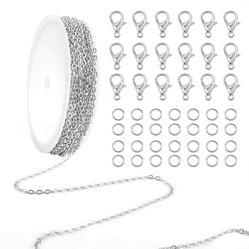 TOAOB Silber 5M Edelstahl Gliederkette Meterware 2mm x 3mm Schmuck Ketten Selber Machen Set mit 20 Karabinerverschluss 50 Biegeringe für DIY Schmuck TOAOB Silber 5M Edelstahl Gliederkette Meterware 2mm x 3mm Schmuck Ketten Selber Machen Set mit 20 Karabinerverschluss 50 Biegeringe für DIY Schmuck von TOAOB THE ONE AND ONLY BABY