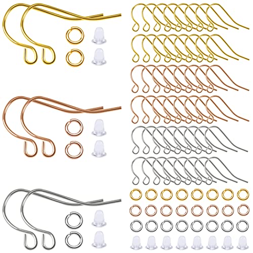 TOAOB 500 Haken für Ohrringe leicht aus Messing Hypoallergen 22 mm Gold Silber und Roségold Sprungringe 4 mm und Verschlüsse aus Transparentem Silikon für die Herstellung von Schmuck von TOAOB THE ONE AND ONLY BABY