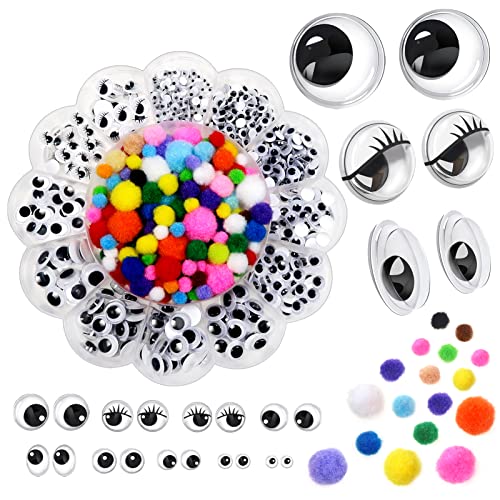 TOAOB 600 Stück Selbstklebende Wackelaugen Kunststoff Augen zum Basteln Kulleraugen Selbstklebend 4mm bis 12mm Wiggle Googly Eyes Bastelaugen mit Bunte Pompom für Scrapbooking Kunsthandwerk Zubehör von TOAOB THE ONE AND ONLY BABY