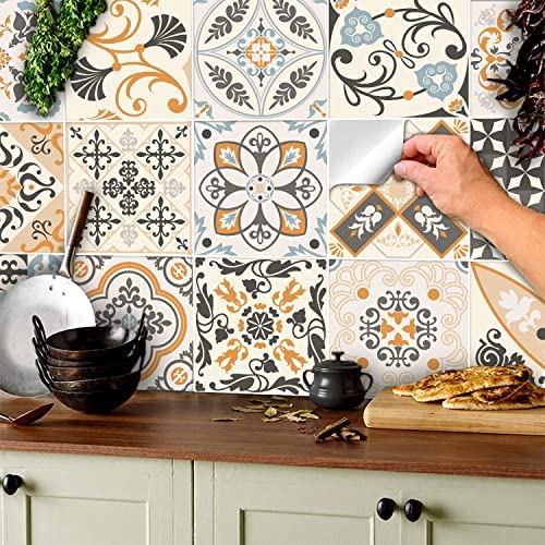 TOARTI 16 Stück 20×20CM Bunt Fliesenaufkleber,Mosaik Küche Fliesenfolie,DIY Marokkanischer Wandaufkleber für Badezimmer,Wandfliese Aufkleber Fliesensticker,Wasserdicht Selbstklebende Treppenaufkleber von TOARTi