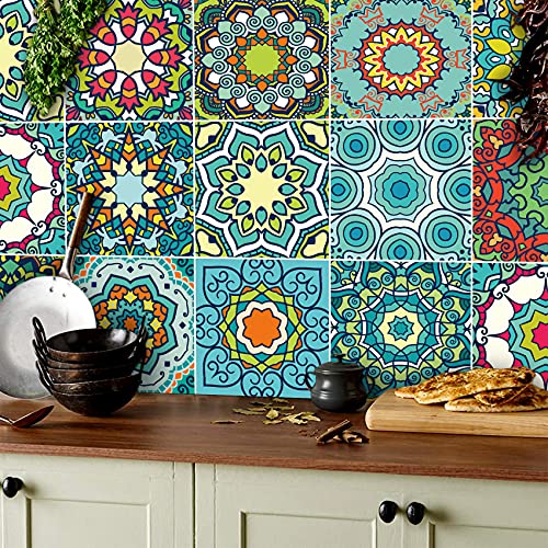 TOARTI 18 Stück Bunt Fliesenaufkleber,Mosaik Küche Wandaufkleber,DIY Marokkanischer Fliesenfolie für Badezimmer,Treppenaufkleber Wandfliese Aufkleber,Wasserdicht Selbstklebende Fliesensticker,15×15CM von TOARTi