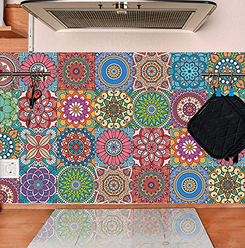 TOARTI 18 Stück Mosaik Küche Wandaufkleber,Bunt Wandfliese Aufkleber,DIY Marokkanischer Fliesenaufkleber für Badezimmer,Treppenaufkleber Fliesenfolie,Wasserdicht Selbstklebende Fliesensticker,15×15CM von TOARTi