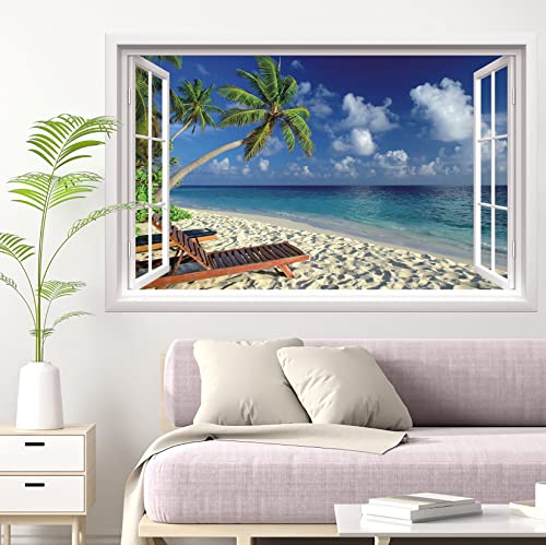 TOARTI 3d Palmen Meer Strand Beach Wandtattoo,85*55cm(BxH),Wandtattoo Wohnzimmer Landschaft,Selbstklebend Wandsticker Baum Poster,Vinyl Wandaufkleber Kaputter für Wohn chlafzimmer Küche Bad Aufkleber von TOARTi