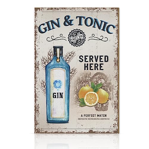 TOARTI Vintage Gin & Tonic Served Here Plakette - Geschenkidee für Cocktail-Liebhaber Holzchill Retro-Design zur Dekoration,30x20cm von TOARTi
