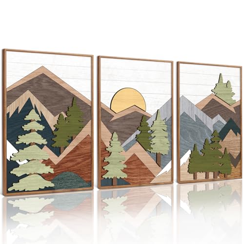Gerahmte Holzplatte, Waldlandschaft, Wanddekoration, 40,6 x 61 cm, Vintage, Natur, Wildnis, Bauernhaus, Wandkunst, moderner Sonnenaufgang, Holzschnitt-Dekor für Bauernhaus, Schlafzimmer, Wohnzimmer von TOARTi