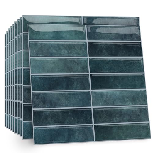 TOARTI 10 Stück Blau Grün Fliesenaufkleber Metro Fliesen Selbstklebend fliesenaufkleber Küchenrückwand Fliesen Klebefliesen Fliesenfolie Selbstklebende Küche Bad 30 x 30cm von TOARTi