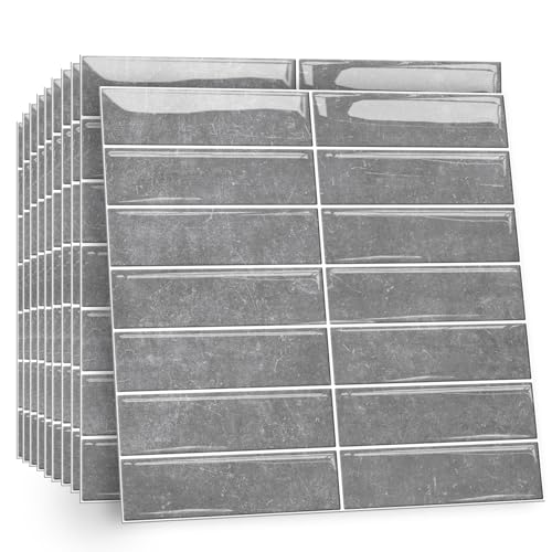 TOARTI 10 Stück Dunkelgrau Fliesenaufkleber Metro Fliesen Selbstklebend fliesenaufkleber Küchenrückwand Fliesen Klebefliesen Fliesenfolie Selbstklebende Küche Bad 30 x 30cm von TOARTi