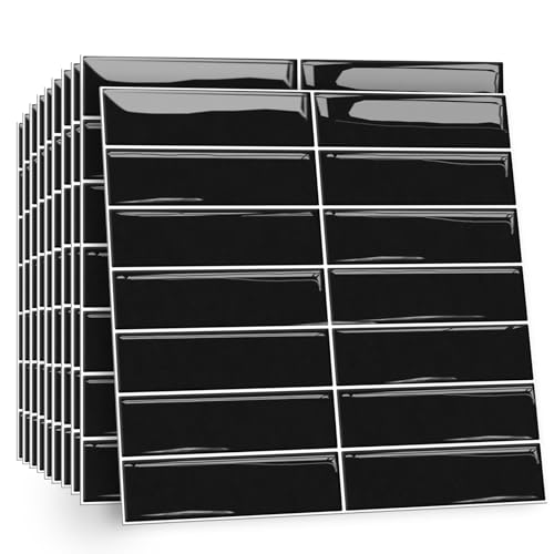 TOARTI 10 Stück Schwarz Fliesenaufkleber Metro Fliesen Selbstklebend fliesenaufkleber Küchenrückwand Fliesen Klebefliesen Fliesenfolie Selbstklebende Küche Bad 30 x 30cm von TOARTi