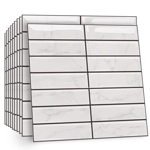 TOARTI 10 Stück Weiß Fliesenaufkleber Metro Fliesen Selbstklebend fliesenaufkleber Küchenrückwand Fliesen Klebefliesen Fliesenfolie Selbstklebende Küche Bad 30 x 30cm von TOARTi