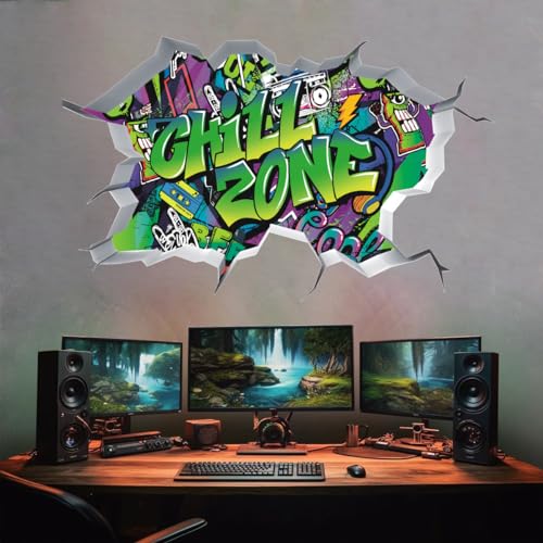 TOARTI 3D Graffiti Wandtattoo Jugendzimmer Spruch CHILL ZONE Wandbild Wandsticker Teenager Mädchen & Junge Grafitti cool Wand Aufkleber Jugendliche Zimmer Deko von TOARTi