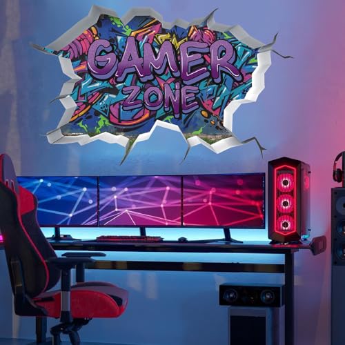 TOARTI 3D Wandtattoo Gamer,83x51CM Lila Gaming Poster,Wandtattoo Kinderzimmer Junge Teenager,Moderne Gamer Wandbild für Schlafzimmer,Videospiel Wandstikcer für Jugendzimmer Deko Geschenk von TOARTi