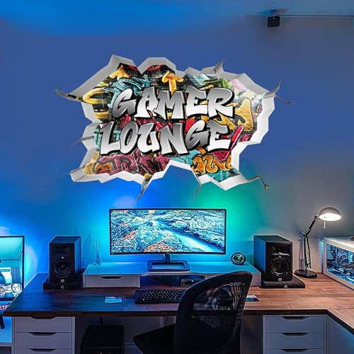 TOARTI 3D Wandtattoo Gamer,86x52CM Bunte Game lounge Poster,Wandtattoo Kinderzimmer Junge Teenager,Wandtattoo Junge Teenager,Videospiel Wandstikcer für Jugendzimmer Deko Geschenk von TOARTi