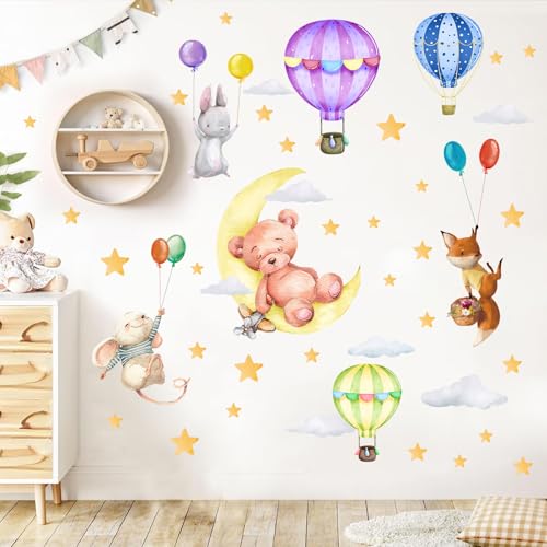 TOARTI Bär Wandtattoo Heißluftballon Wandaufkleber Tiere Ballon Lichtfarbe Babyzimmer Wandsticker Kinderzimmer Schlafzimmer Wanddeko von TOARTi