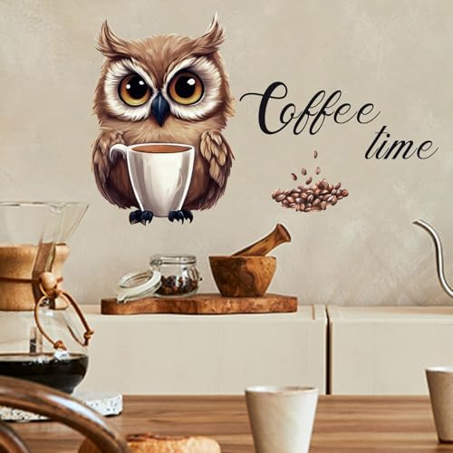 TOARTI Kaffee Wandtattoo,Kaffeebohnen Wandaufkleber Eule,Sprüche und Zitate Küche Wandsticker Wohnzimmer Esszimmer Cafe Deko,Wandaufkleber Coffee Time Küche Wanddeko von TOARTi