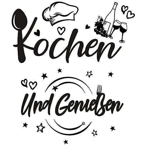 TOARTI Küche Wandaufkleber,"Kochen und Genießen"Wandtattoo,Selbstklebend Küche Chef Wandaufkleber,Cartoon Küchengeschirr Wandsticker,Küche Zitate Wanddeko für Küche Esszimmer Backzimmer Restaurant von TOARTi
