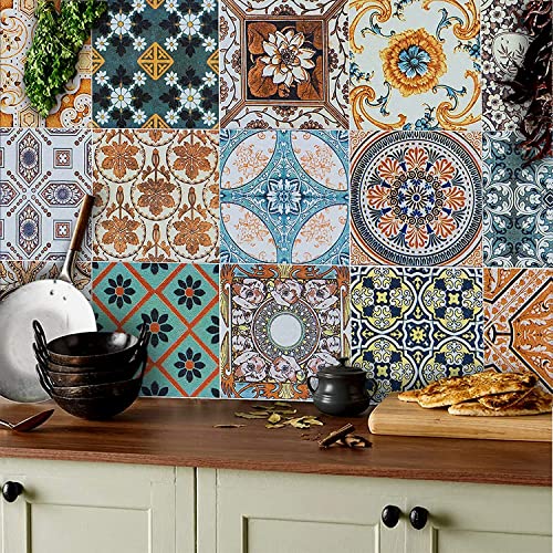 TOARTI Marokkanische Fliesenaufkleber für Küche, 18 Stück, 15 cm, Badezimmer-Fliesenaufkleber, Wandfliesenaufkleber, mexikanisches Mandala-Mosaikfliesen-Aufkleber, Schlafzimmer, Dekoration von TOARTi