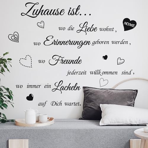 TOARTI Text Wandaufkleber Zuhause ist Wandtattoo Flur Wohnzimmer Wandaufkleber Spruch Zitate Wandsticker Schwarz Herz Schlafzimmer wandaufkleber 90x29cm Zuhause ist wo die Liebe wohnt von TOARTi
