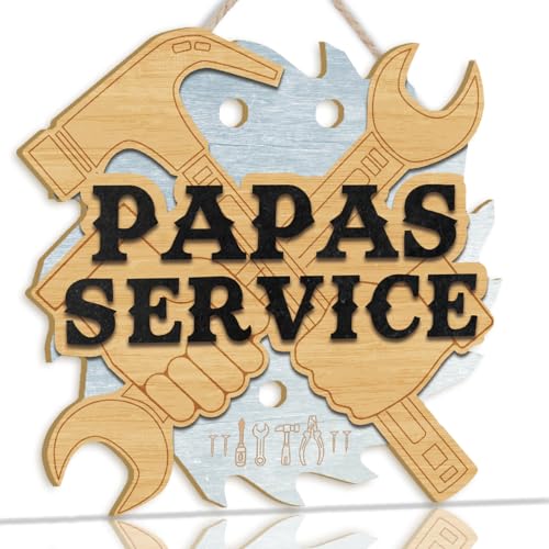 TOARTI Vatertag Wanddekoration,PAPAS SERVICE Deko Türschild Papas Werkstatt Geschenkidee lustige retro Deko Papa Geschenk Geburtstag Geschenke für Männer Wanddeko von TOARTi