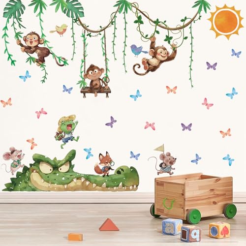 TOARTI Wandtattoo Dschungel Tiere Reben Wandaufkleber Affen Krokodil Safari Tiere Wandsticker Kinderzimmer Babyzimmer Schlafzimmer Wanddeko von TOARTi