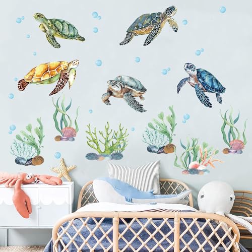 TOARTI Wandtattoo Meeresschildkröten Wandaufkleber unter dem Meer Coral Seaweed Wandsticker Schlafzimmer Badezimmer Kinderzimmer Wanddeko von TOARTi