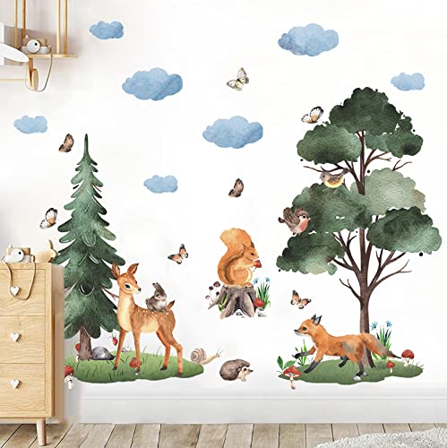 TOARTI XL Wandsticker Set,Groß Wandtattoo für Kinderzimmer,Aquarell Tiere Wandaufkleber Babyzimmer,DIY Dschungel Tiere Eule Hirsch Wandaufkleber für Junge Mädchen Schlafzimmer Wanddeko von TOARTi