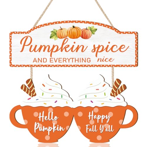TOARTi 2 Stück Kürbis Spice Everything Nice Hanging Decor Happy Fall Wandschild für Küche Hallo Kürbis Bauernhaus Türschild Vintage Herbst Thanksgiving Wandbehang für Zuhause Cafe Bar Dekoration von TOARTi