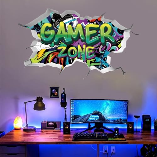 TOARTi 3D-Gamer-Wandaufkleber, grüne Gamer-Zone, 3D-Wandaufkleber für Gamer, Schlafzimmer, Zubehör, Gaming-Vinyl-Wandaufkleber, Videospiel, abnehmbare Wandkunst, Playstation-Dekor für Teenager (grün) von TOARTi