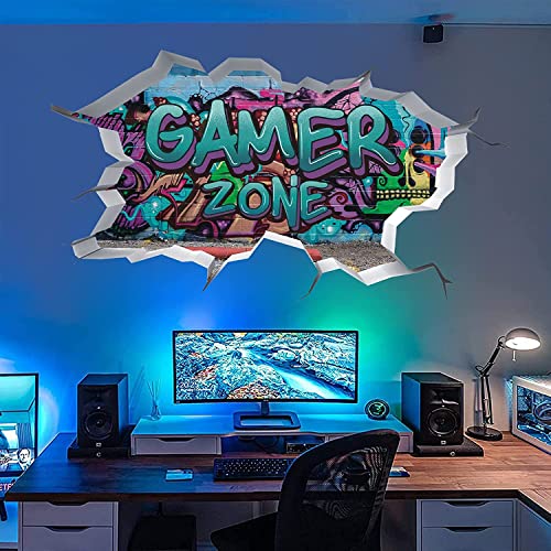 TOARTi 3D-Gaming-Zubehör für Jungenzimmer, Gamer-Zone-Wandaufkleber, Playstation-Tapete, Fotnite-Wandkunst-Poster für Xbox-Schlafzimmerdekorationen, Vidoe-Spiel-Graffiti-Aufkleber, Wandaufkleber von TOARTi