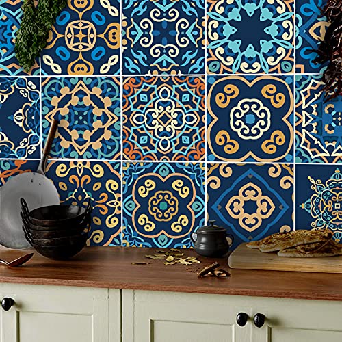Toarti Marokkanische Fliesenaufkleber für Küche, 24 Stück, 15 cm, Mandala-Fliesenaufkleber für Badezimmer, Tisch-Treppen-Aufkleber, selbstklebend, Mosaik, mexikanische spanische Fliesenaufkleber von TOARTi