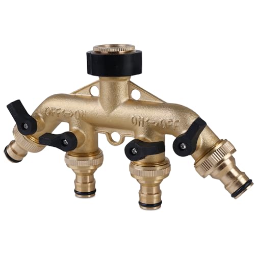 4-Wege-Verteiler aus Messing: TOATELU 3/4 Zoll Wasseranschluss Gartenschlauch Verteiler, Wasserdurchfluss regulier und absperrbar, Wasserverteiler 4fach für Garten, Bewässerung, Outdoor von TOATELU