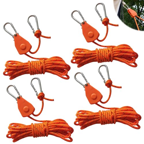 4mm Reflektierend Abspannseile Seil: TOATELU 4 Stück 4M Reflektierend Abspannseile Seil mit Seilspanner, Duty Heavy Rope Seilratsche mit Haken, Paracordseil Zeltschnur Nylon für Zelt Zeltplane Camping von TOATELU