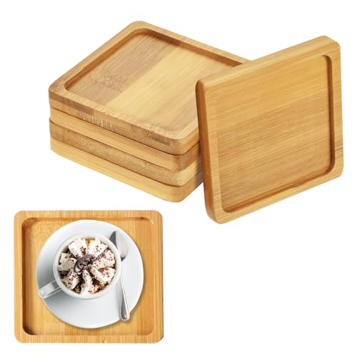 TOATELU 6 Stück Mini Bambus Tablett Untersetzer aus Bambus, Holztablett, Quadrat Serviertablett, Klein Bambustablett, für Blume Pflanze, Kaffee, Kuchen, Tee(9 x 9 cm) von TOATELU