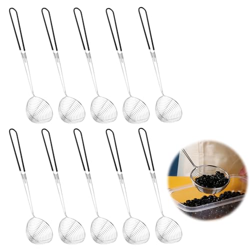 TOATELU 10 Stück Edelstahl Küchensieb Feinmaschig 27cm - Fondue Sieb mit Haken, Sieblöffel & Schaumkelle | Rostfrei & Spülmaschinenfest für Fondue, Heißpot, Suppen (Φ6cm) von TOATELU