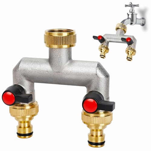 TOATELU 2-Wege Wasserhahn Wasserverteiler: Verteiler 3/4" aus vernickeltem Messing für 2 Geräte, Wasserhahn Wasserverteiler zum Einstellen und Absperren des Wasserflusses von TOATELU